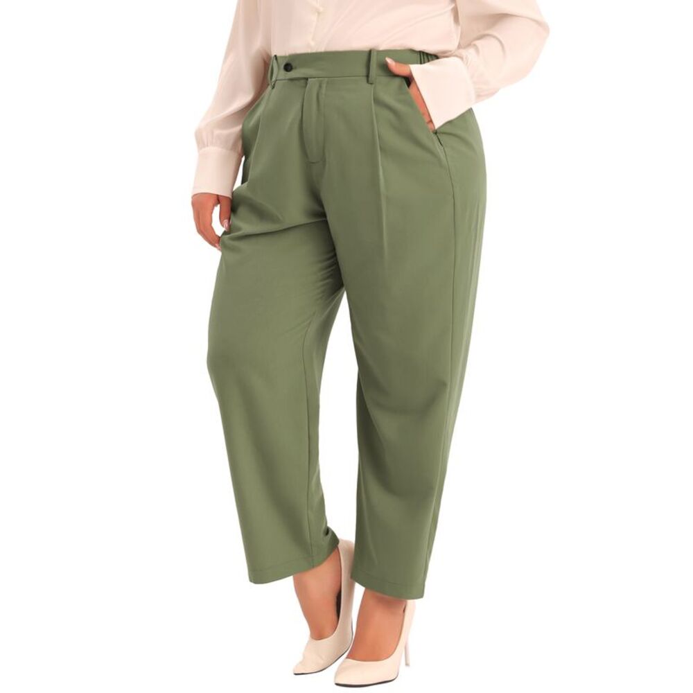 Plus Size Pants for High Elastic Waisted Work Trousers with Pocket Army Green